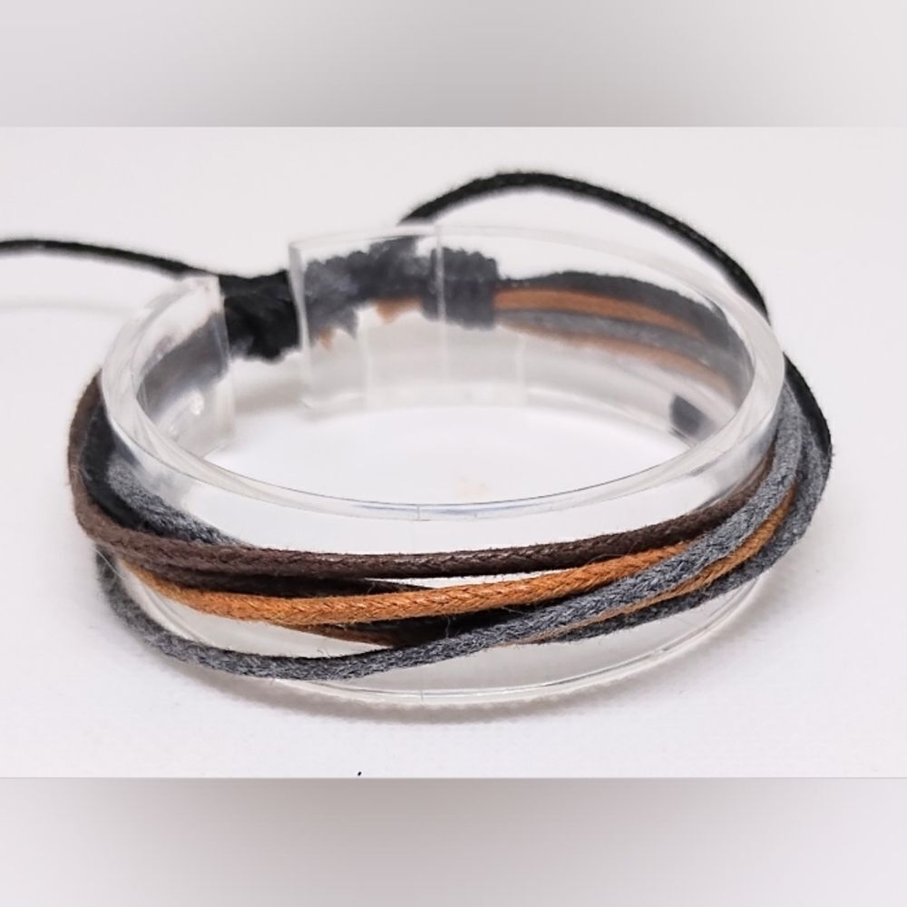 Men's leather bracelet layered brown new e35‎